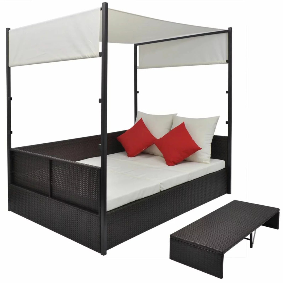 Brown Poly Rattan Patio Bed with Canopy Y77221