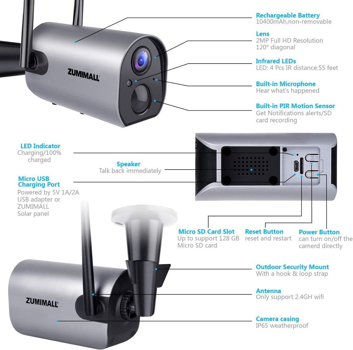 Wireless WiFi Security Camera, Rechargeable Battery Powered, 2PCS G25865