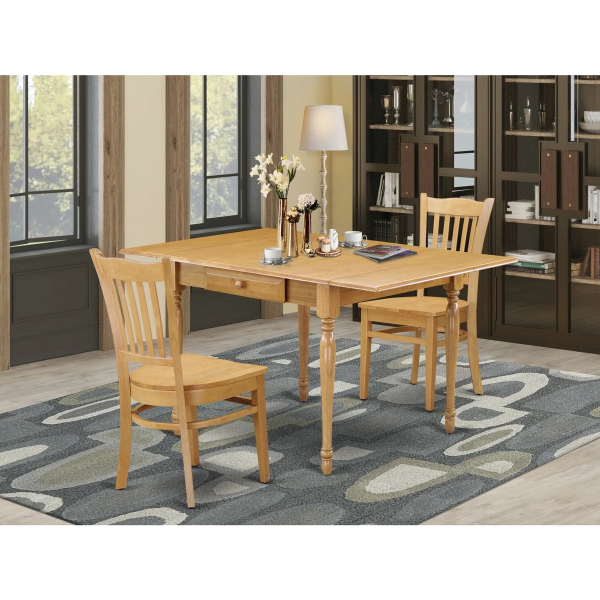 3 Pc Solid Wood Dining Table Set with 2 Chairs, Oak Finish Q26288