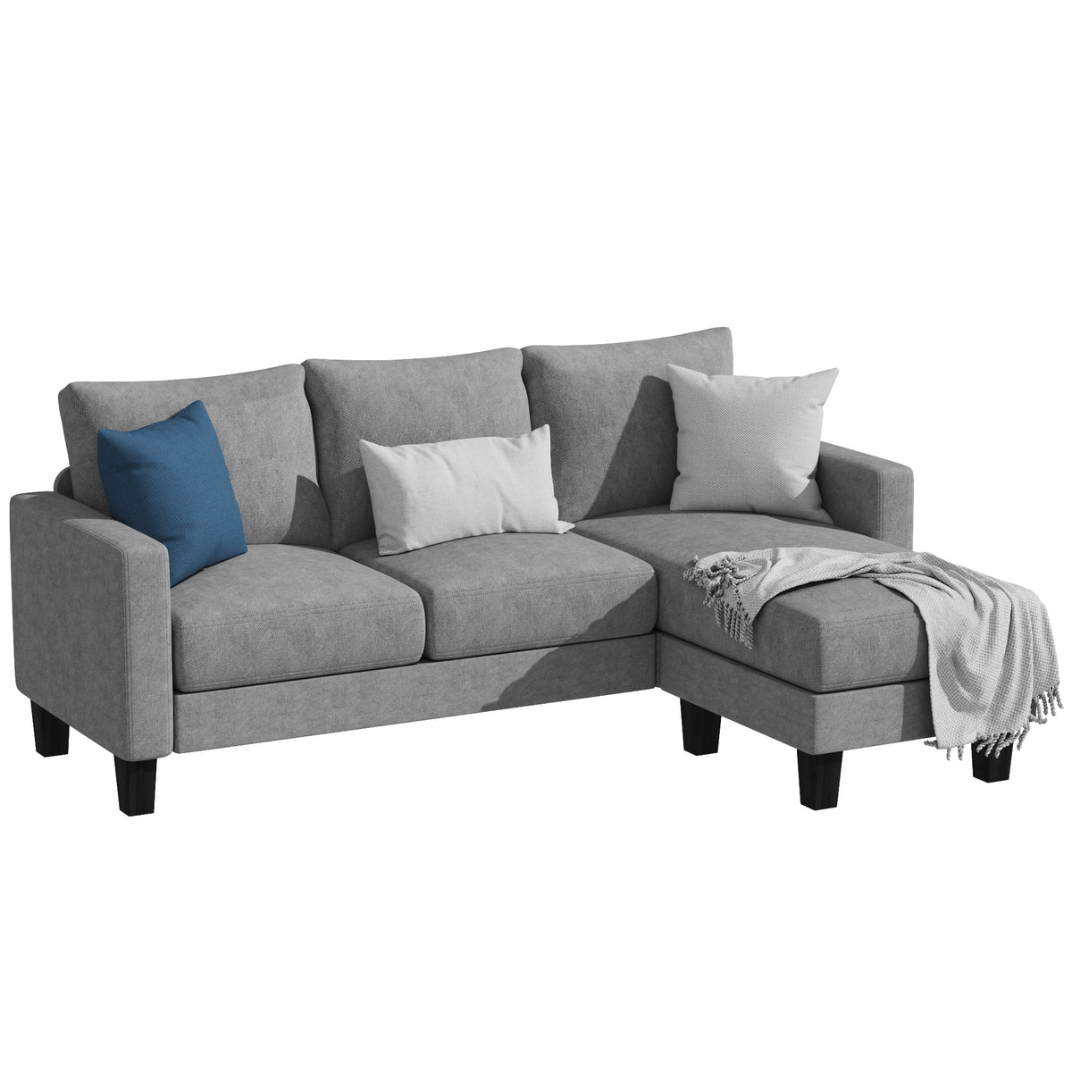 Modern Linen Fabric L-Shaped Sectional Sofa with Reversible Chaise, Dark Gray G386555