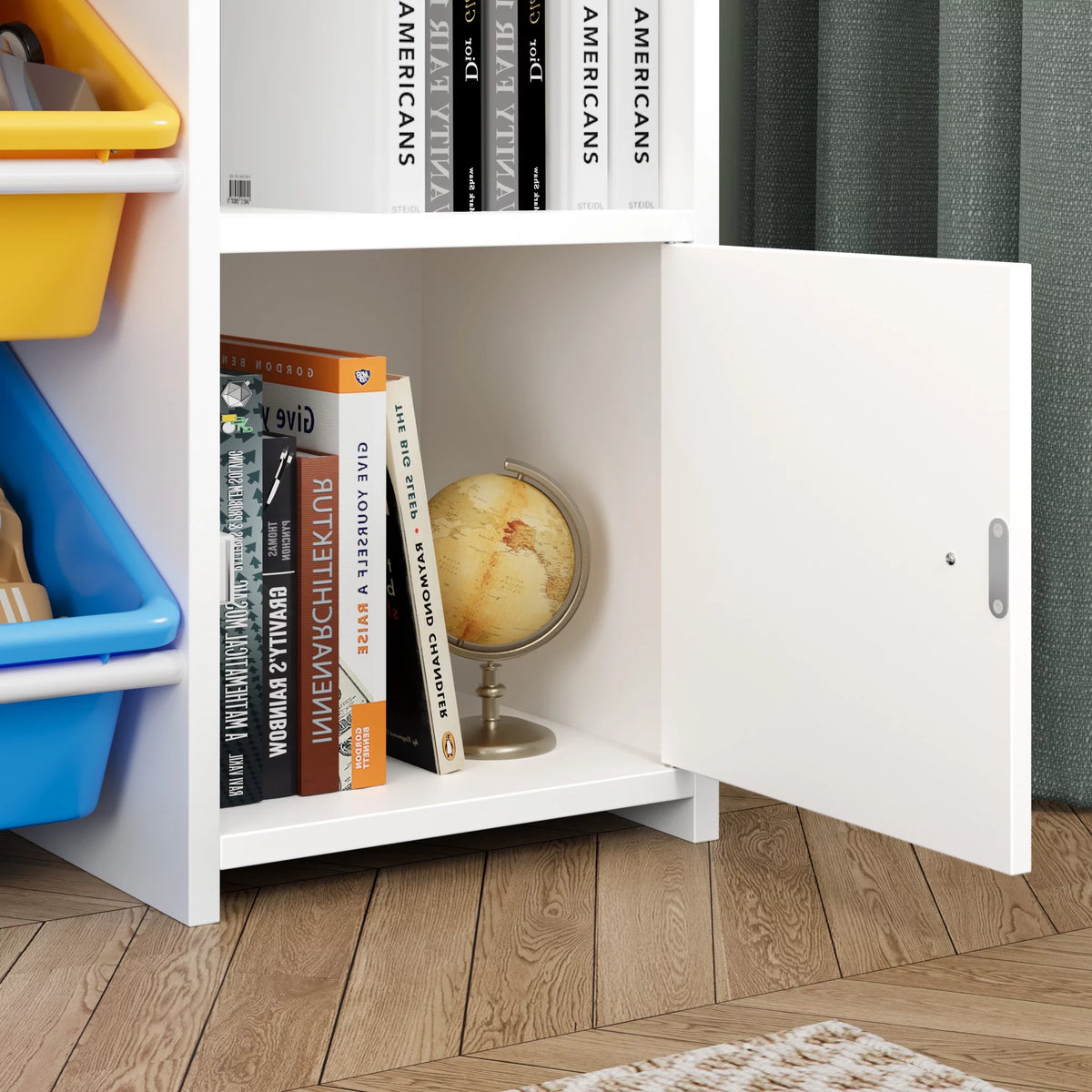 White Toy Storage Organizer Bookcase with 9 Bins M1569