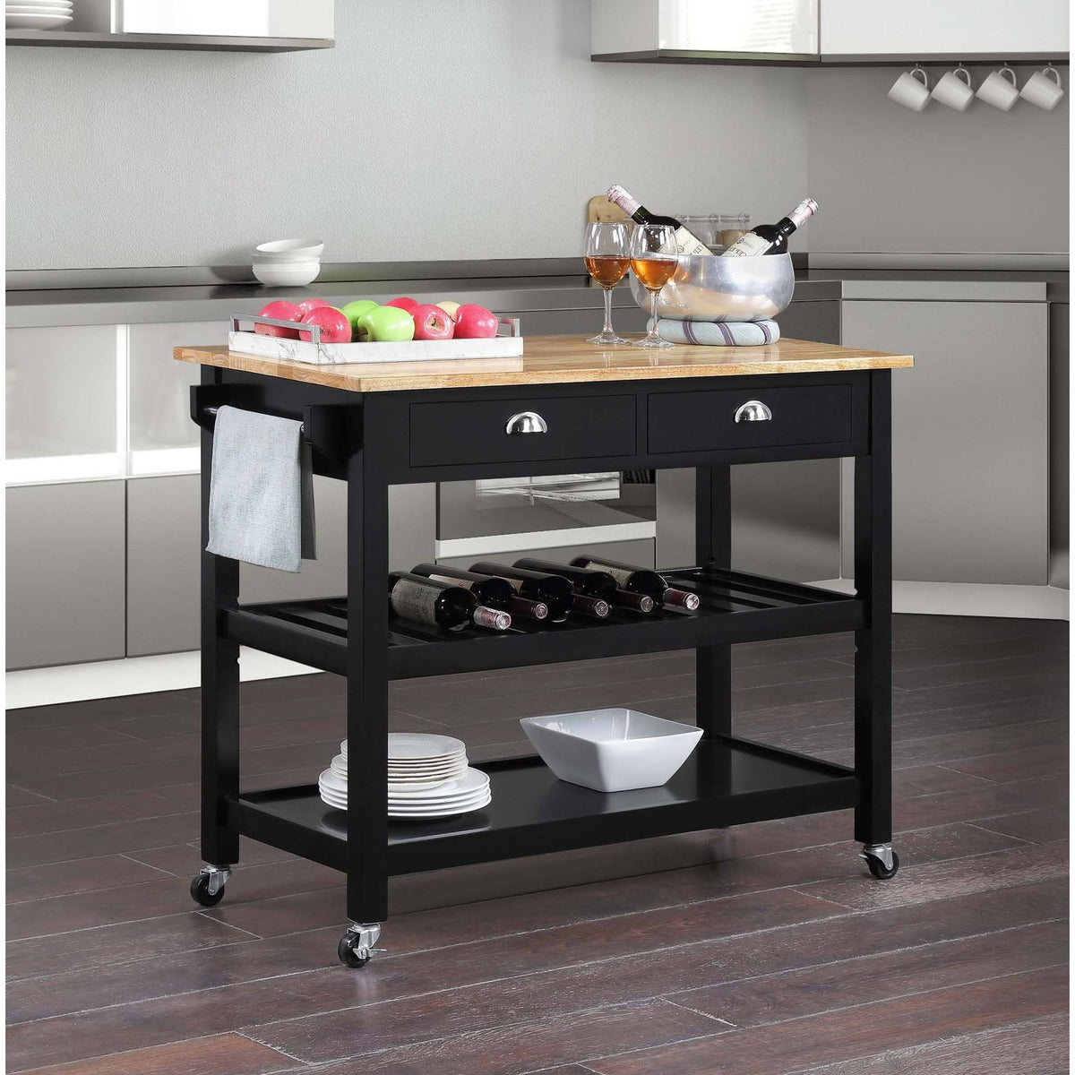 3 Tier Butcher Block Kitchen Cart with Drawers O53775