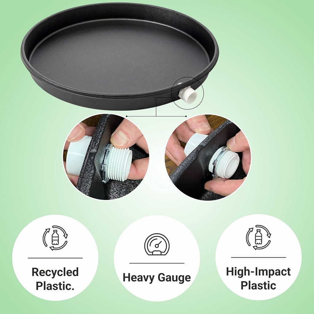 Black Round Water Heater Drain Pan with Drain Adapter, Pack of 2 Q43351