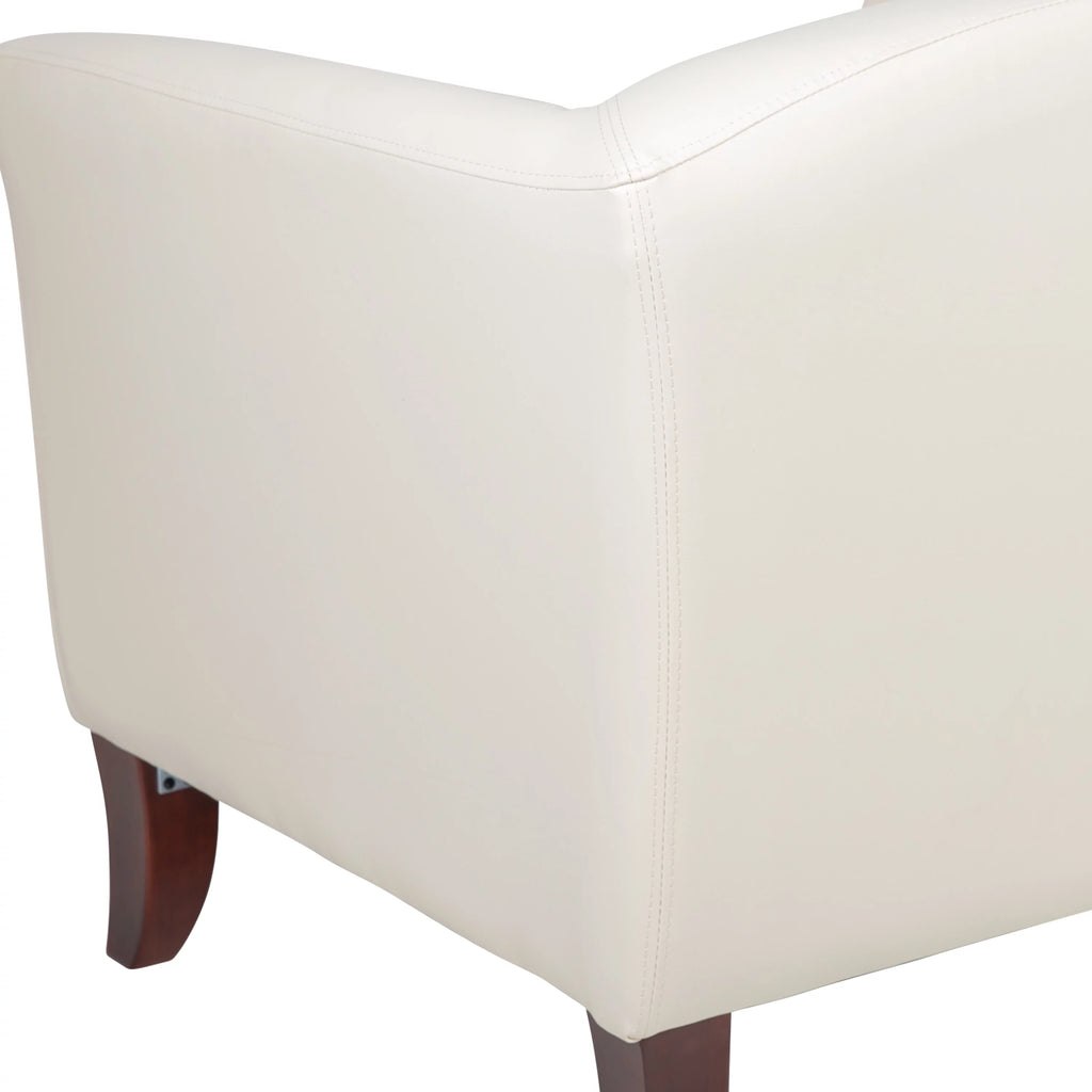 Ivory LeatherSoft Loveseat with Cherry Wood Feet D818922