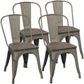 Set of 4 Metal Dining Chair with Wooden Seat Stackable O16524