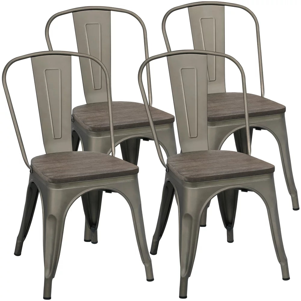 Set of 4 Metal Dining Chair with Wooden Seat Stackable O16524
