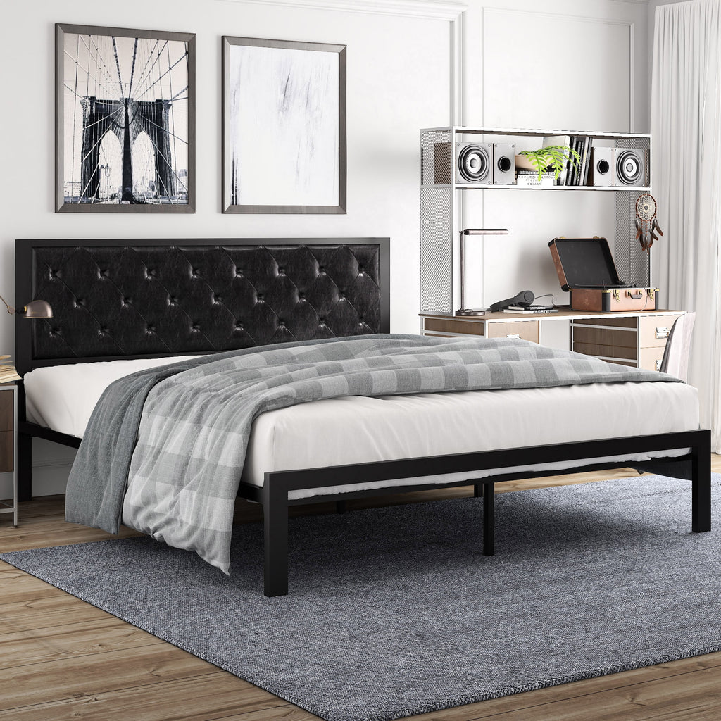 Twin Size Metal Bed Frame with Upholstered Headboard Q934157