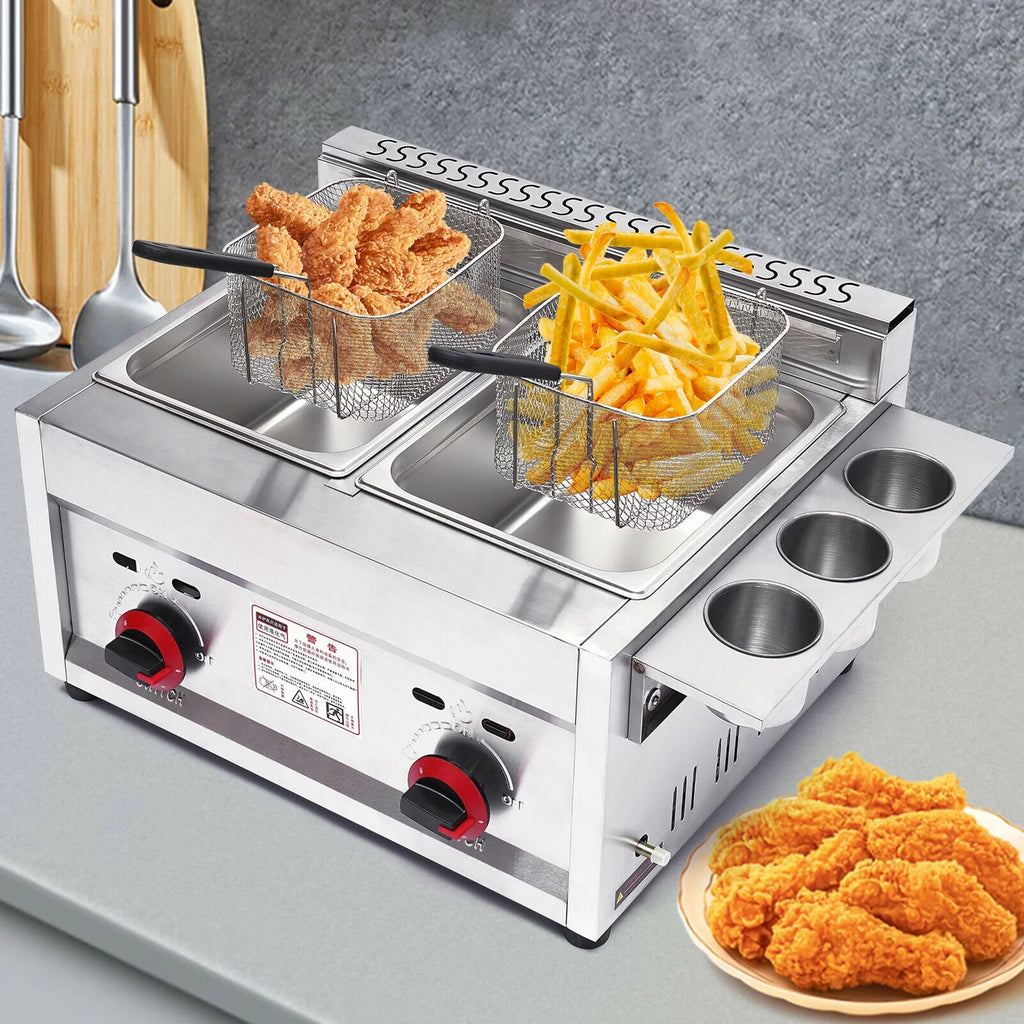 6L Commercial Countertop Gas Deep Fryer with 2 Frying Basket F766