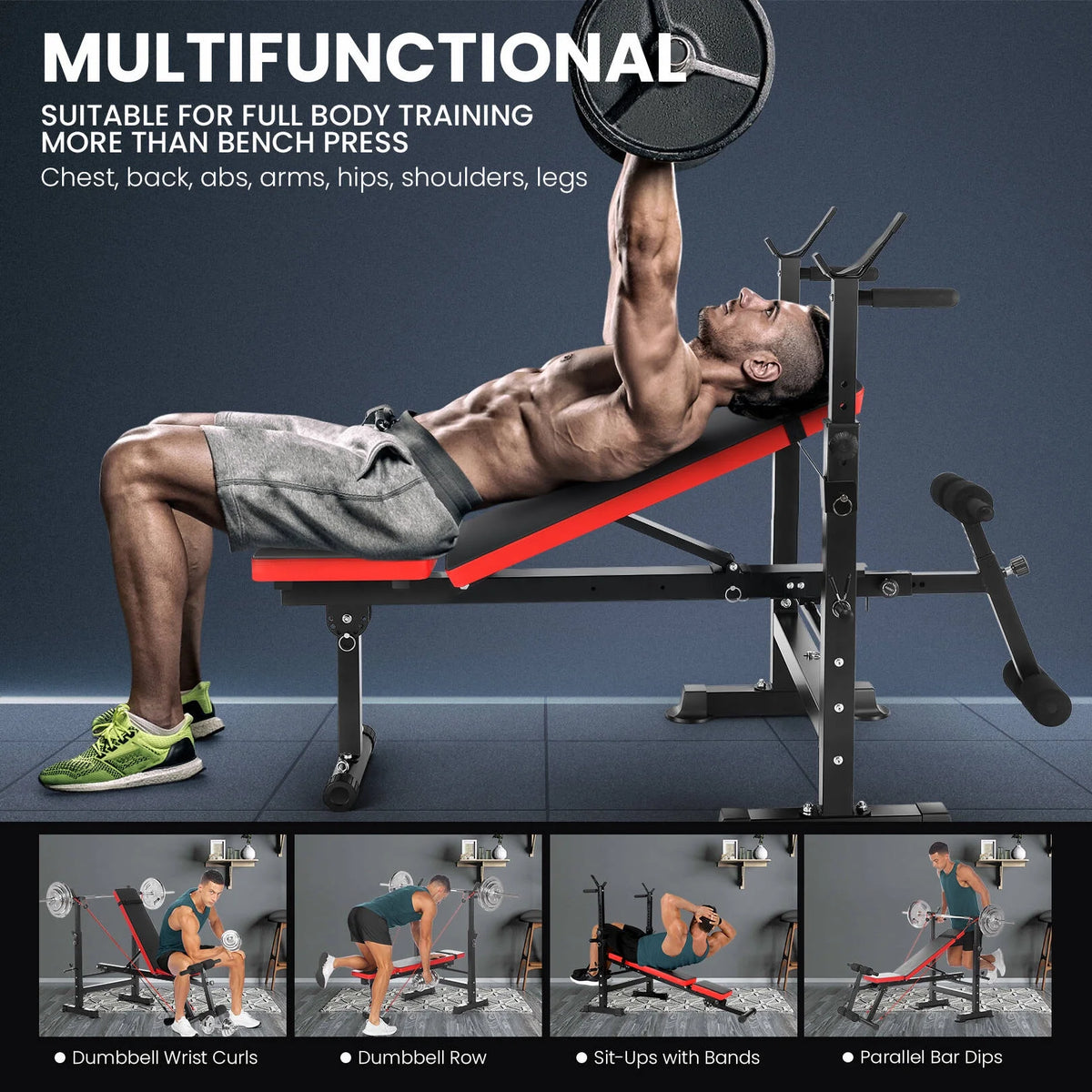 Adjustable Weight Bench Set with Barbell Rack E416316