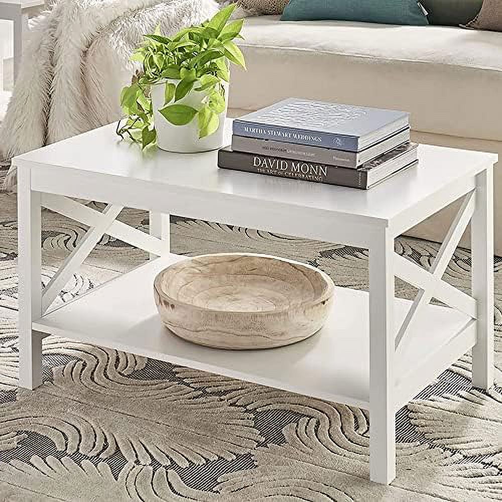 White Wood Coffee Table with Shelf B8864