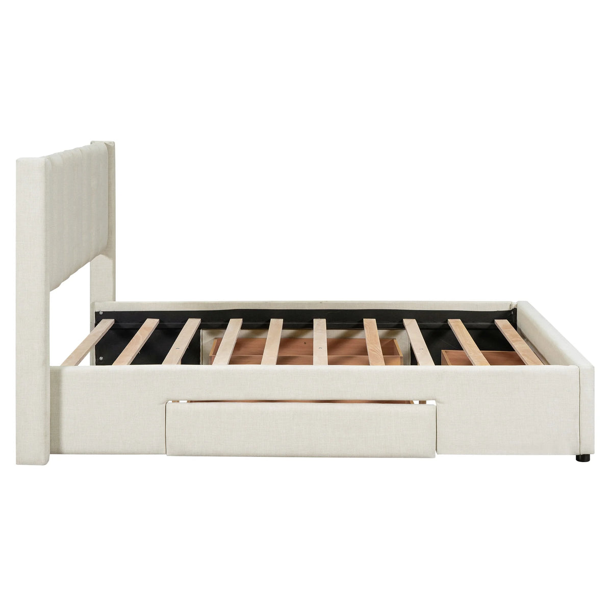 Beige Queen Size Upholstered Platform Bed with 3 Storage Drawers B22169