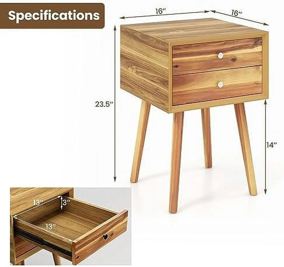 White 2 Drawer Wooden Nightstand R924