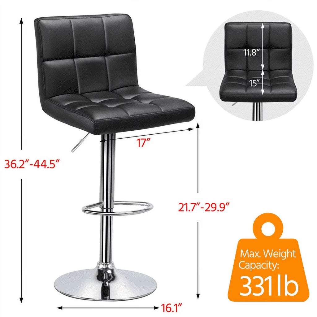 Adjustable Faux Leather Swivel Bar Chairs, Set of 2, Black W84611