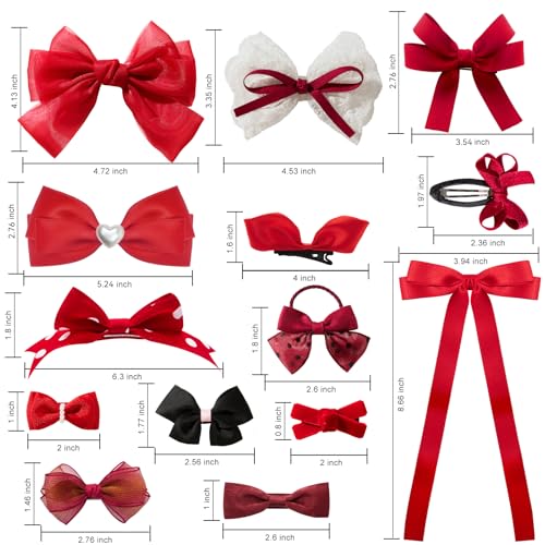 Red Hair Bows with Alligator Hair Clip, Hair Ties, Snap Clip Hairpins Q164