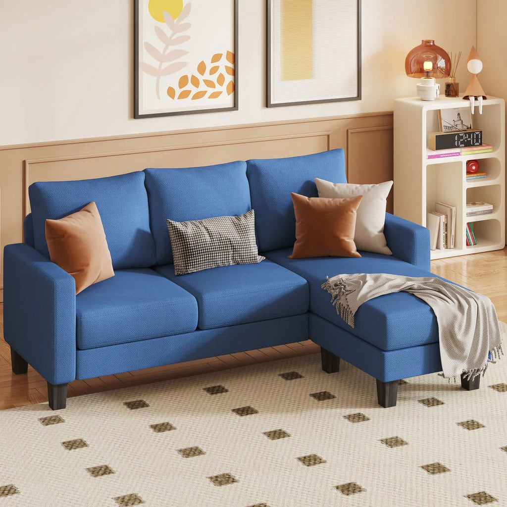 Modern Linen Fabric L-Shaped Sectional Sofa with Reversible Chaise, Dark Gray G386555