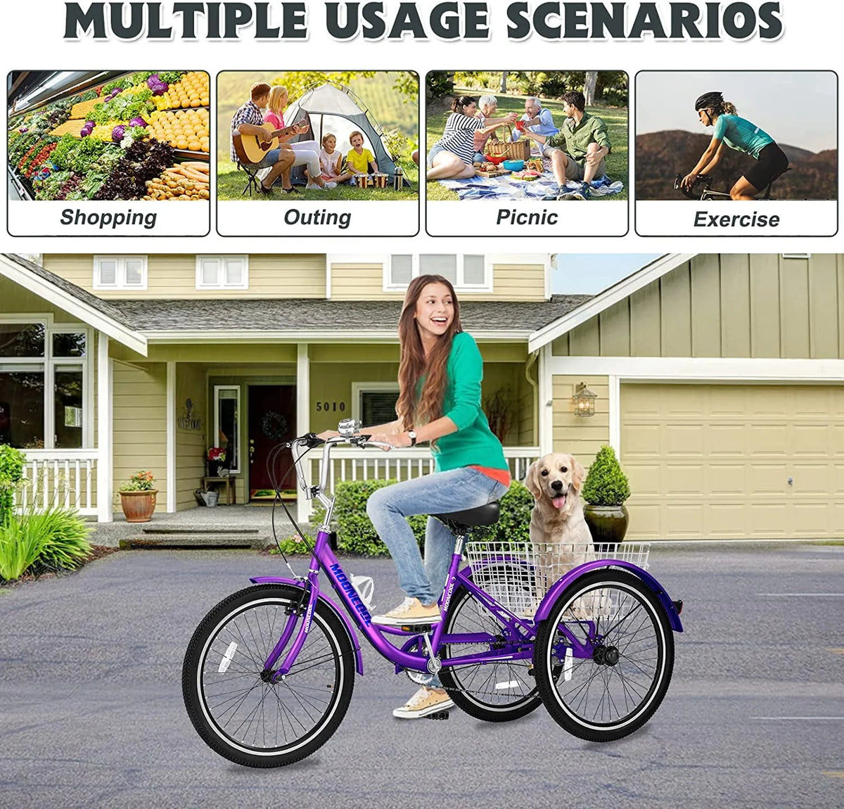 7 Speed 24inch Adult Tricycles with Shopping Basket H740982