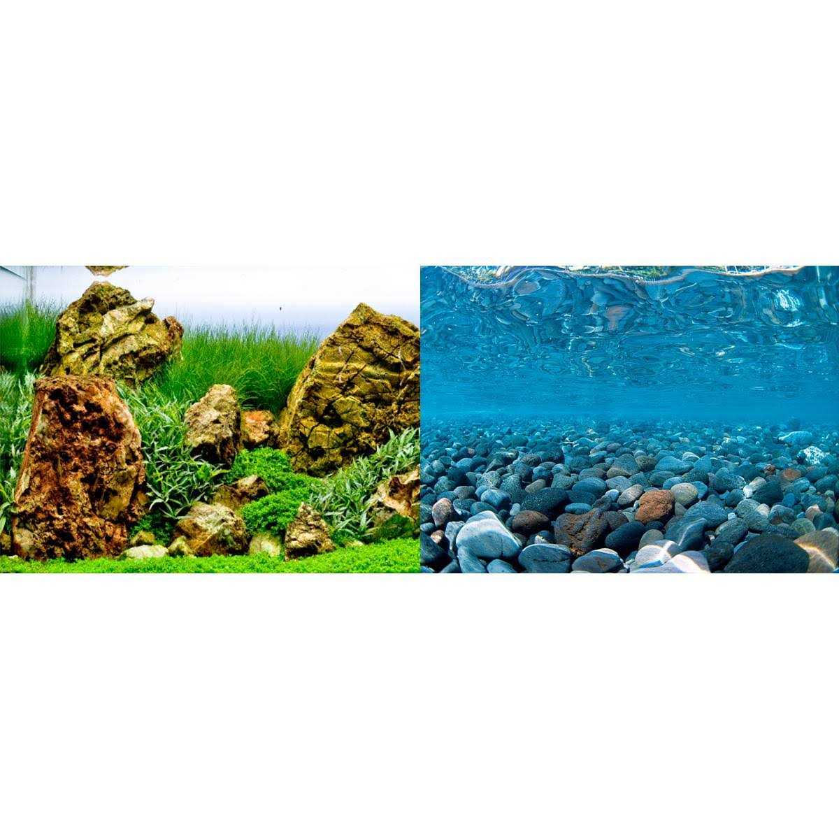 River Rock & Green Aquarium Background Decor W5622