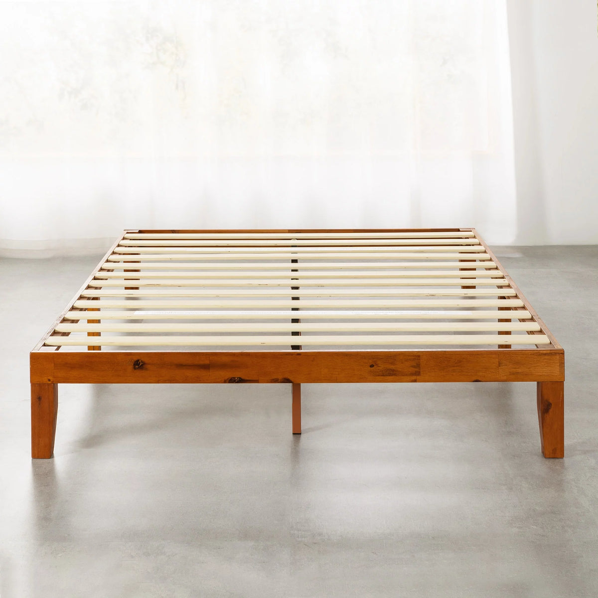 12" Solid Wood Platform Bed with Wooden Slats, Queen, Cherry J319