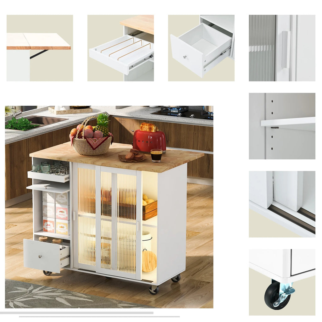 White Kitchen Island with Drop Leaf and 2 Drawers Z254748