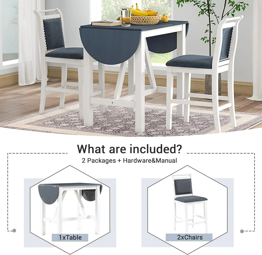 3 Piece Counter Height Drop Leaf Dining Set with 2 Padded Chairs I1091