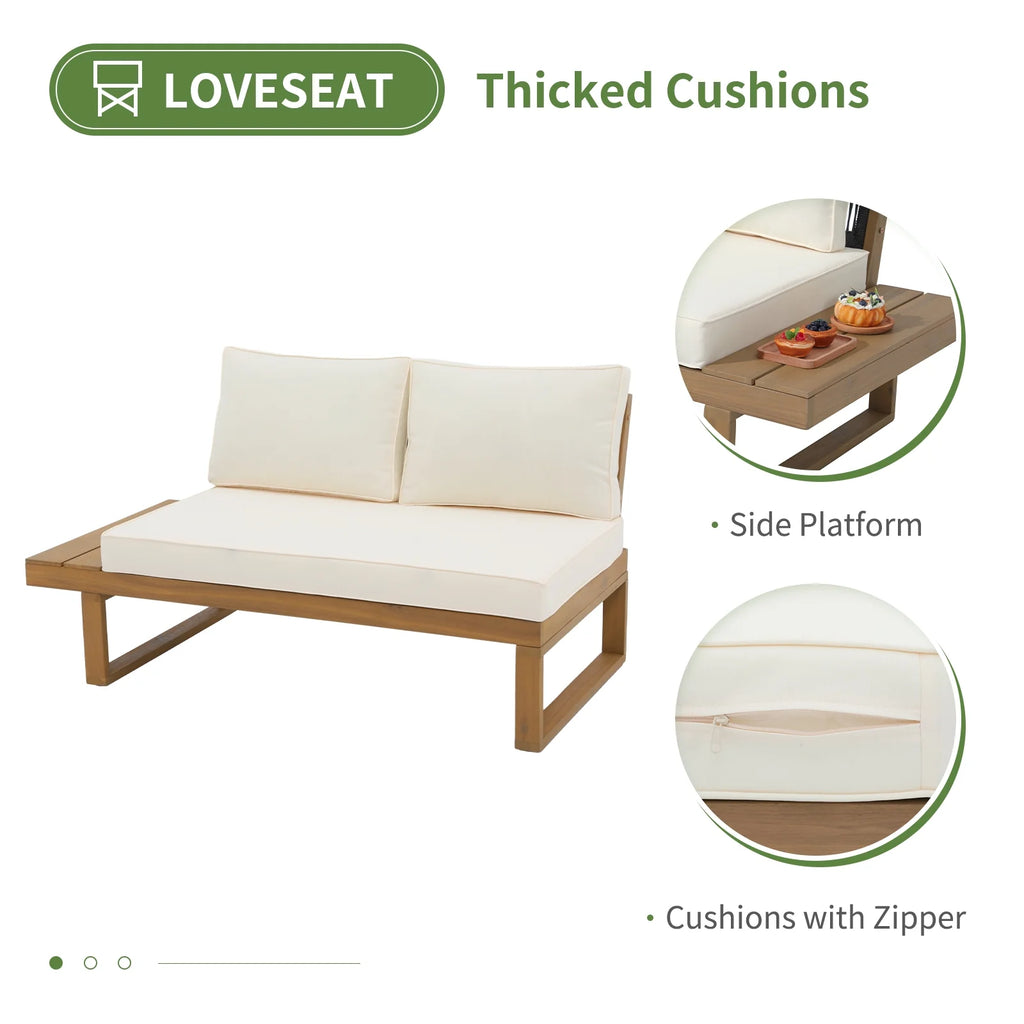 4-Piece Acacia Wood Patio Sofa Set with Cream White Cushion L535642