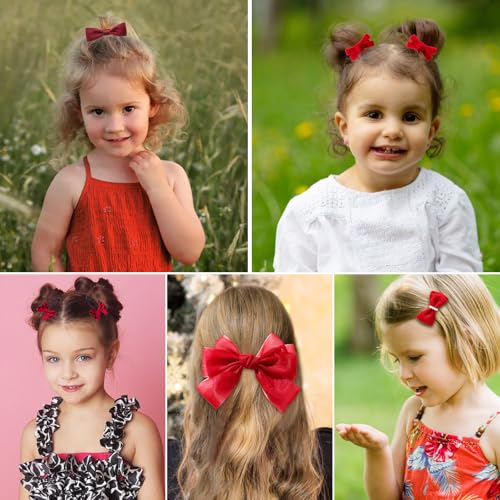 Red Hair Bows with Alligator Hair Clip, Hair Ties, Snap Clip Hairpins Q164