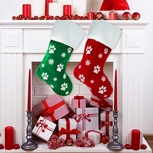 2pcs Large Christmas Stockings Dog Paw Print Snowflake Pattern D1582