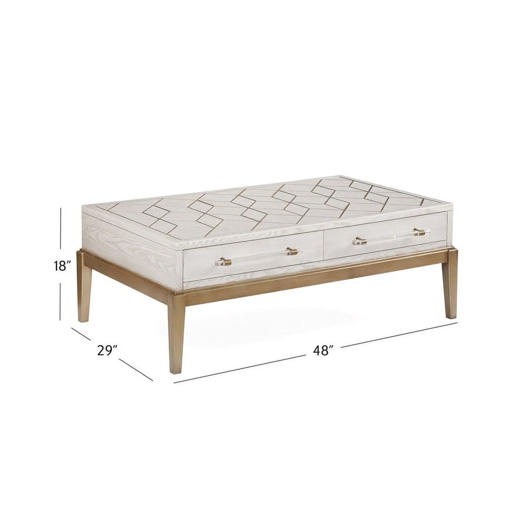 Soft White Wooden Cocktail Table with Gold and Acrylic Accents H4189