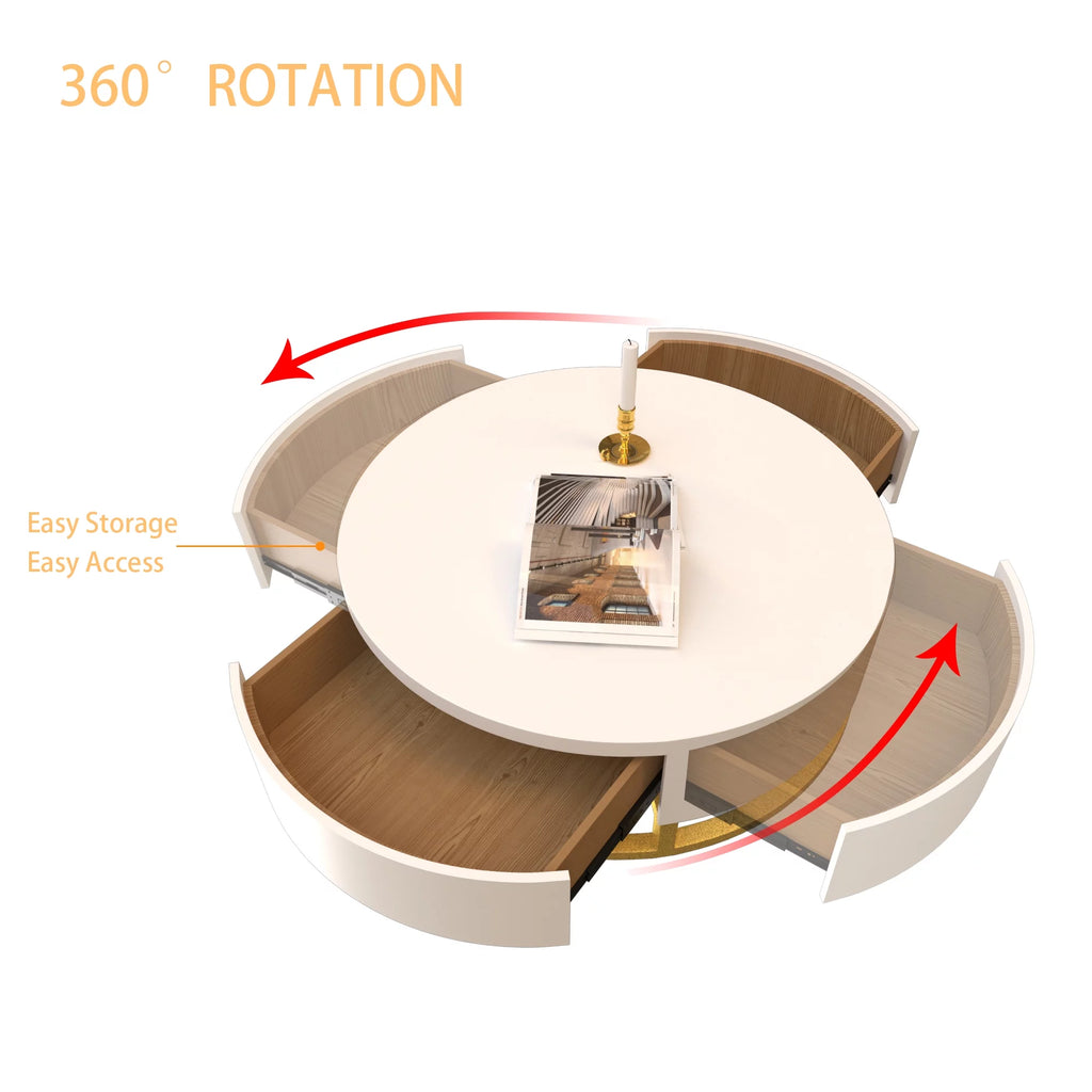 Round Lift-Top Coffee Table Set of 2 Brown White R6720