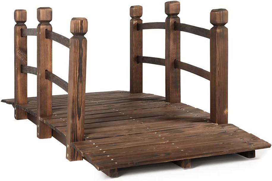 Wood Arc Garden Bridge with Rails 5FT K47527