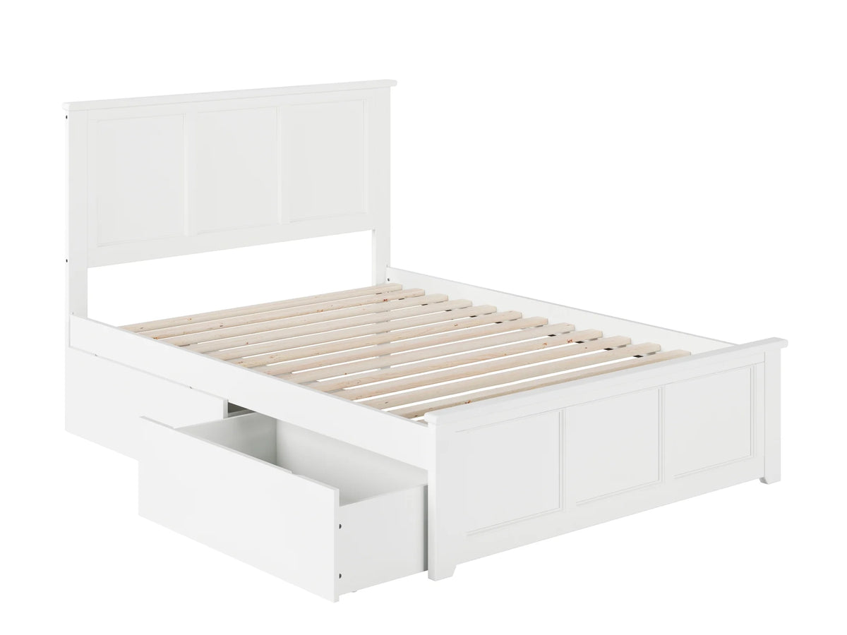 White Full Wood Platform Bed with Footboard and 2 Storage Drawers G289