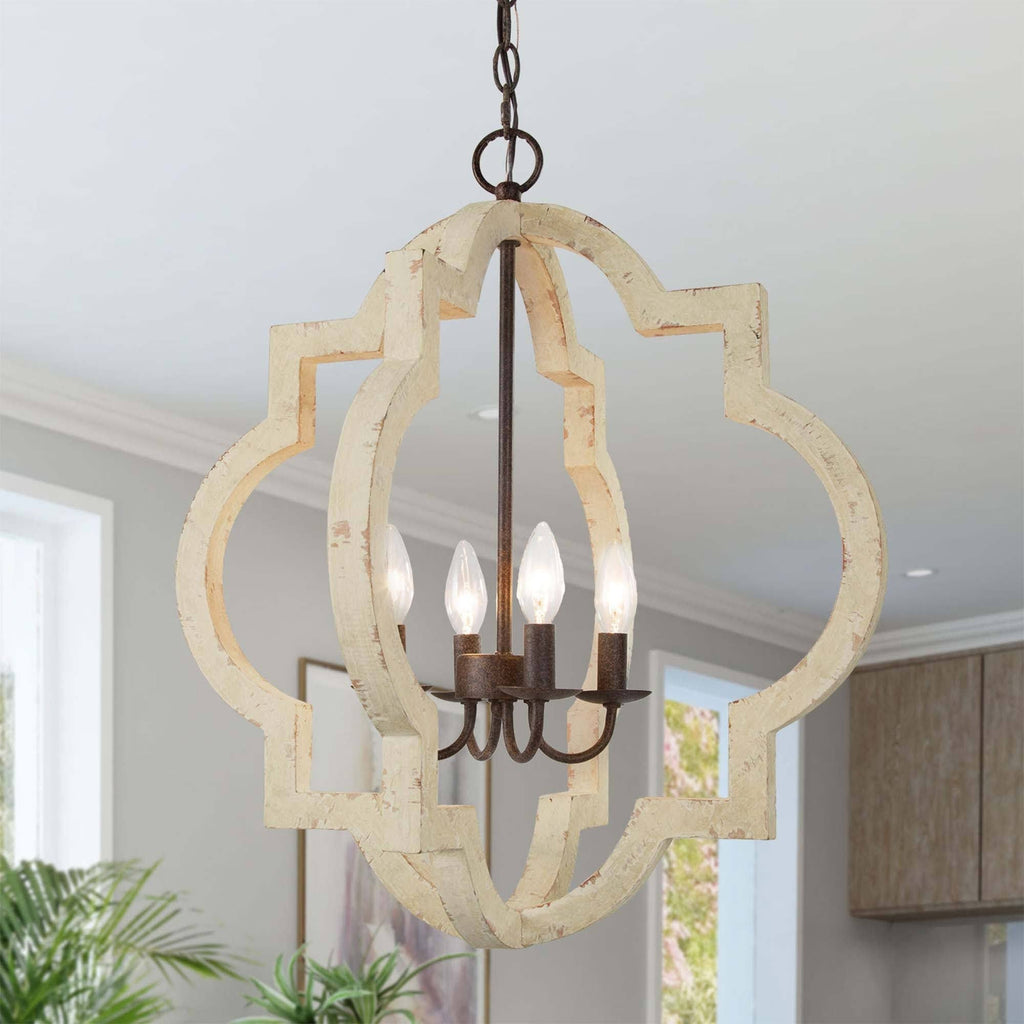 4-Light Weathered White Lantern Candle Chandelier L393