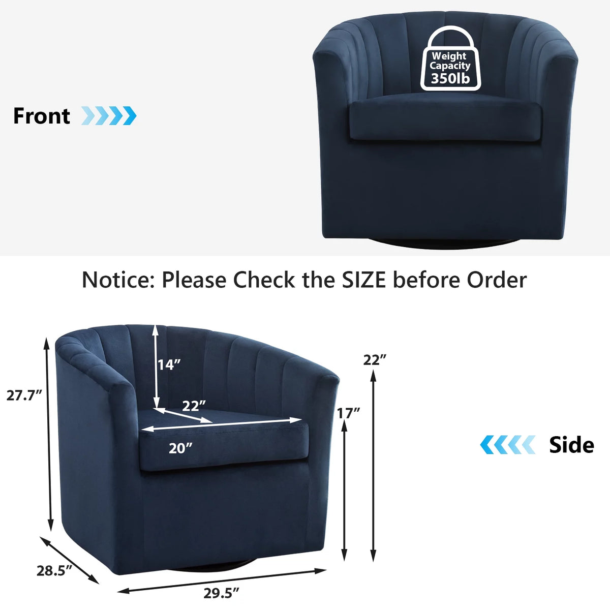 Blue Velvet Swivel Accent Chair N52601