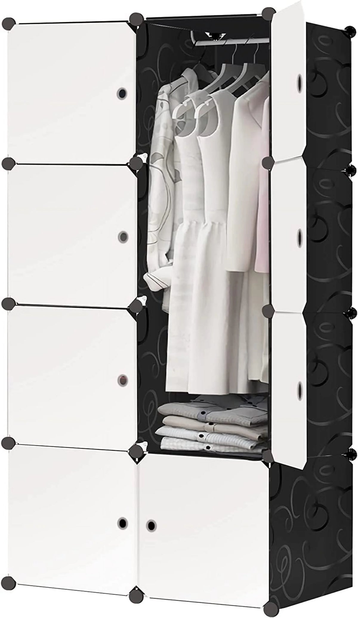 Portable Closet Wardrobe 4 Tiers 8 Doors Black Z27686