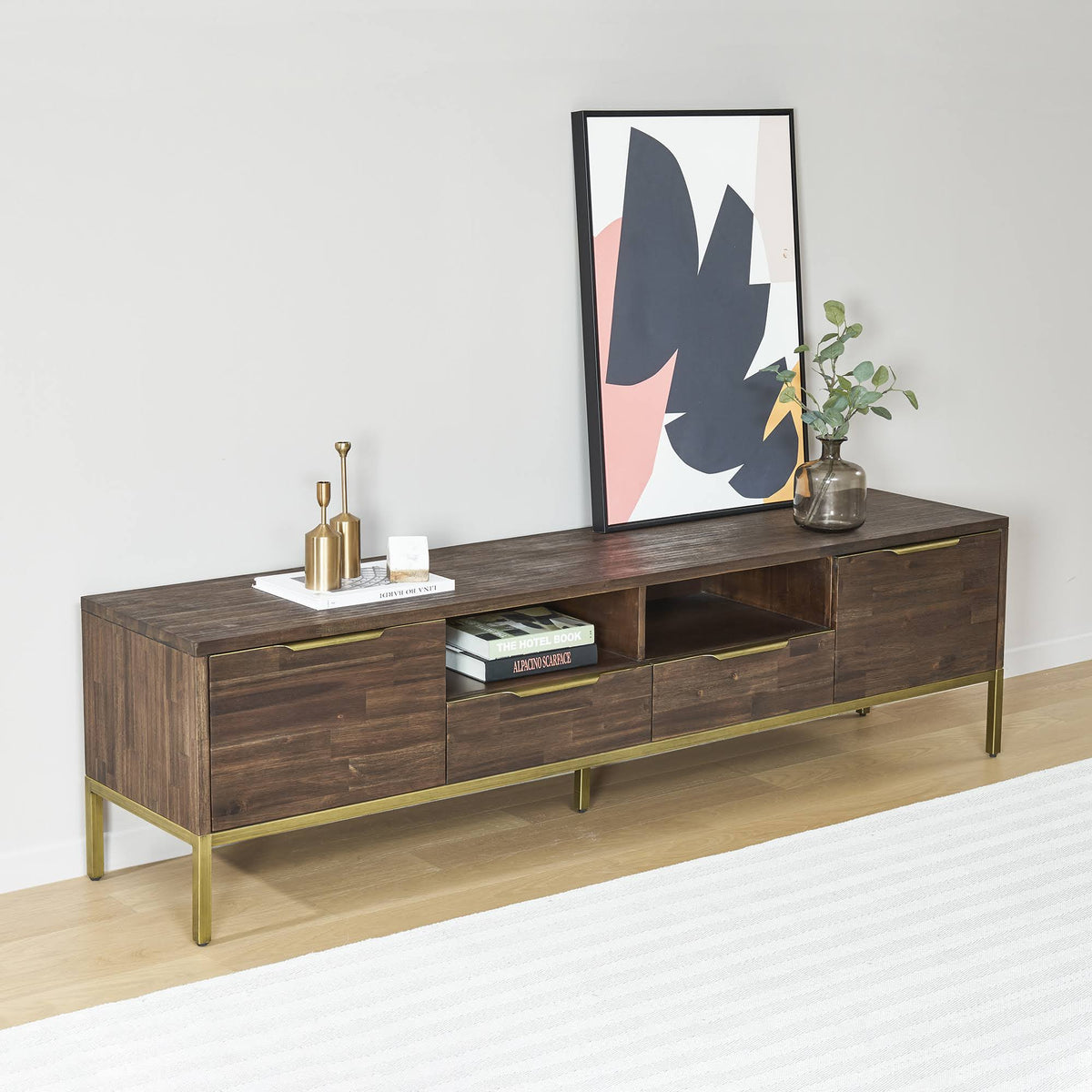 Acacia Wood and Brass TV Stand C66260