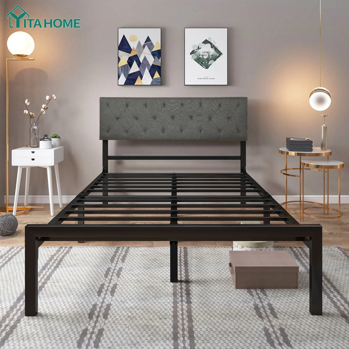 Upholstered Platform Bed Frame with Adjustable Headboard Queen K268