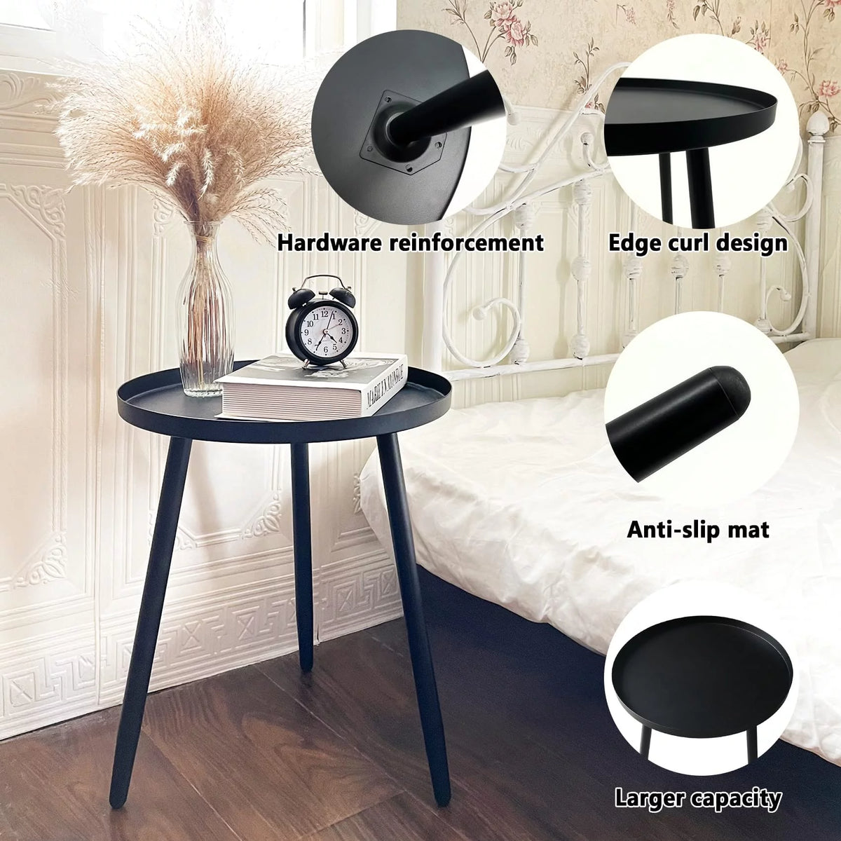 Black Round Metal Side Table 15.8x18.9inches D5420