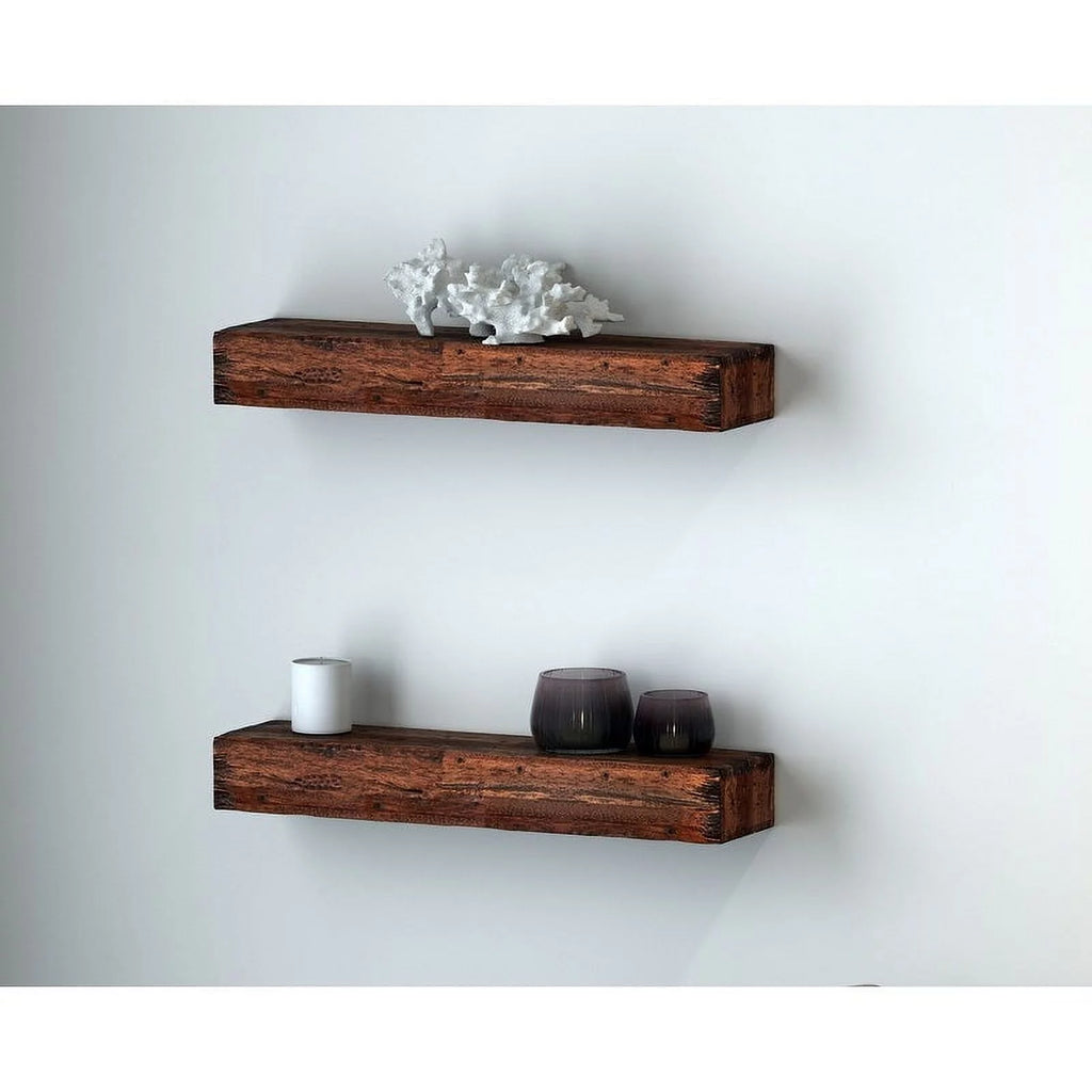 Acacia Wood Floating Wall Shelves Set of 2 A48068