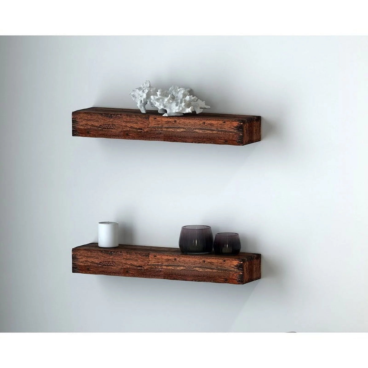 Acacia Wood Floating Wall Shelves Set of 2 A48068