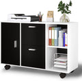 White Black 2 Drawer Mobile File Cabinet with Adjustable Shelf N7662