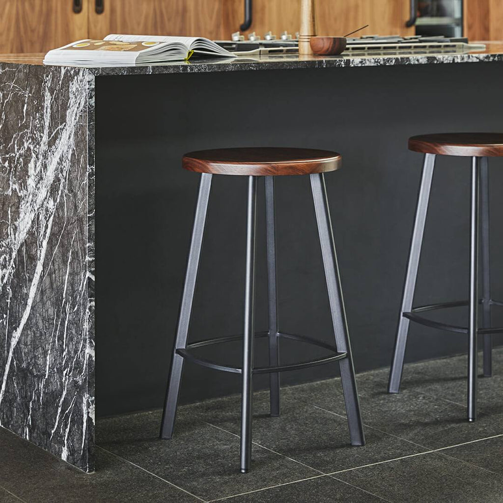 Walnut Counter Stool with Black Metal Base J14298