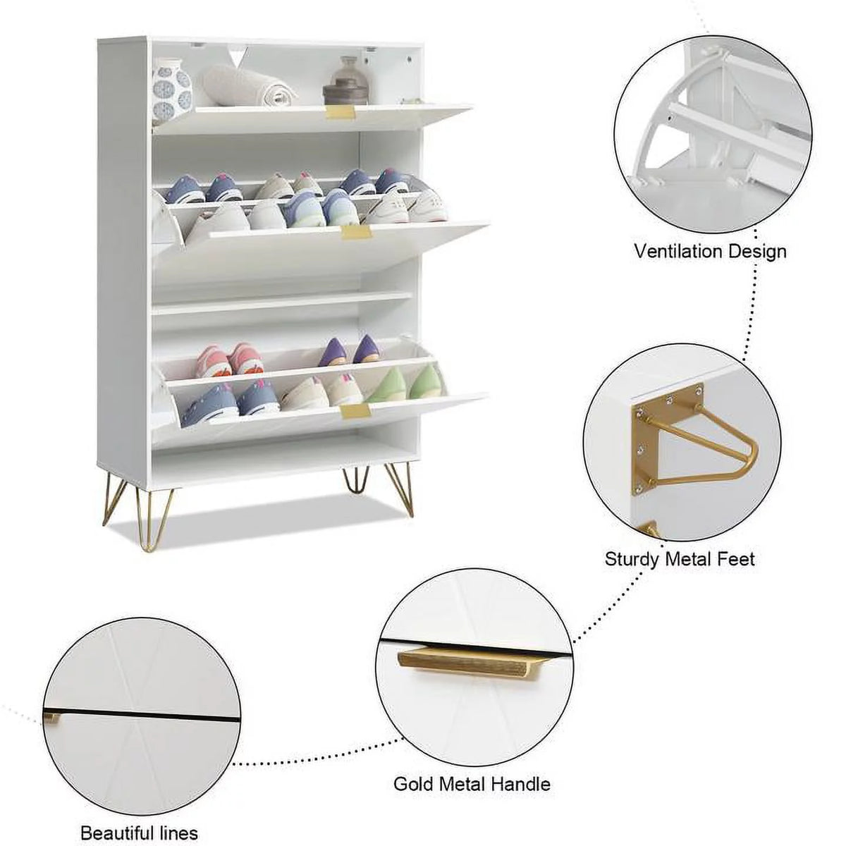 White Flip Down Shoe Cabinet L3598