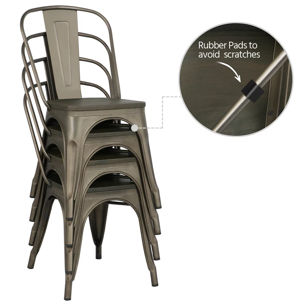 Set of 4 Metal Dining Chair with Wooden Seat Stackable O16524