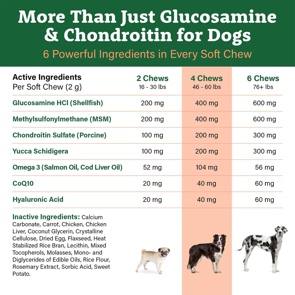 Glucosamine for Dogs 225 Chews Joint Supplement with Chondroitin MSM Hyaluronic Acid CoQ10 Chicken V798803