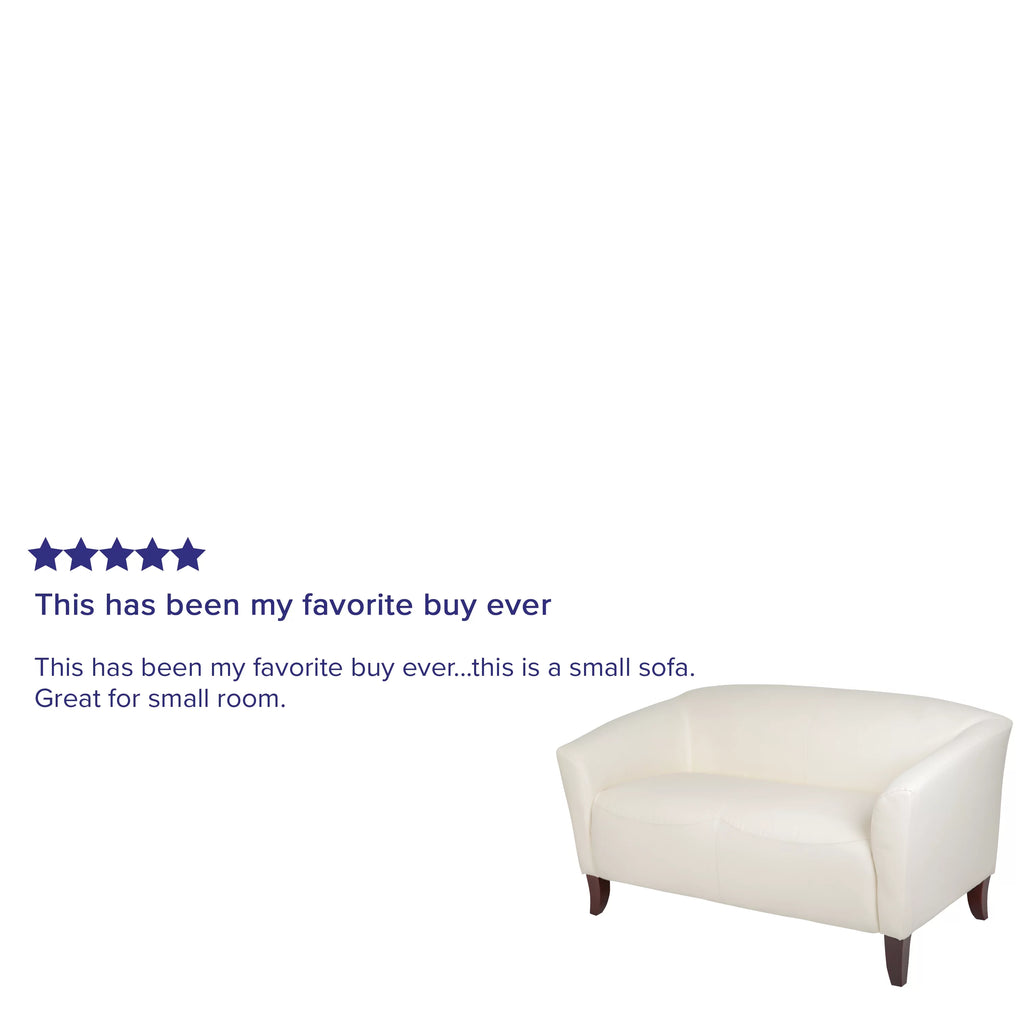 Ivory LeatherSoft Loveseat with Cherry Wood Feet D818922