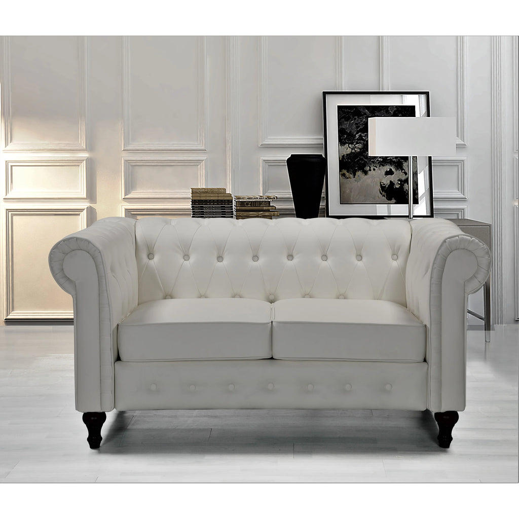 Cream White Velvet Upholstered Loveseat C3329