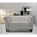 Cream White Velvet Upholstered Loveseat C3329