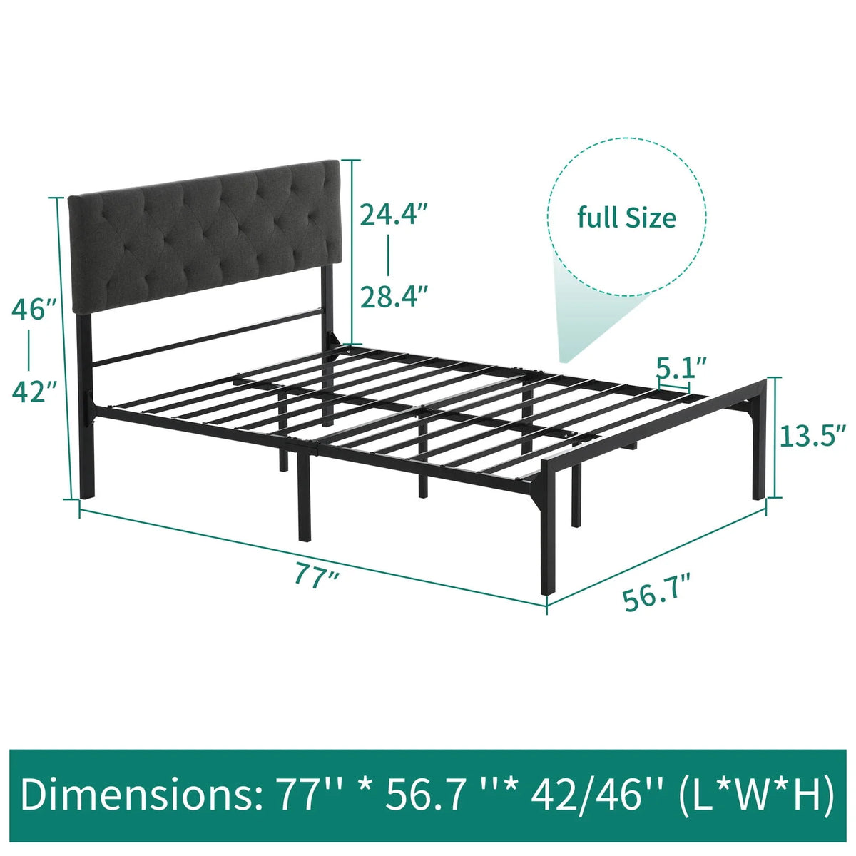 Upholstered Platform Bed Frame with Adjustable Headboard Queen K268