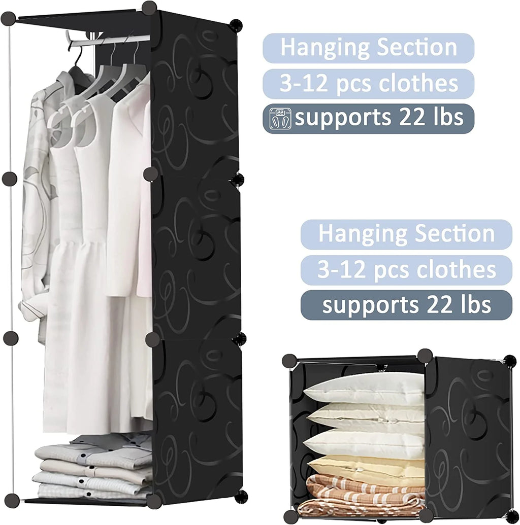 Portable Closet Wardrobe 4 Tiers 8 Doors Black Z27686