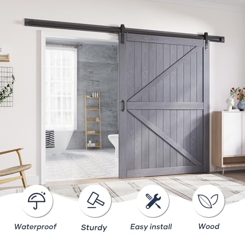 Gray Wood Barn Door Slab with Hardware Track Kit Z677